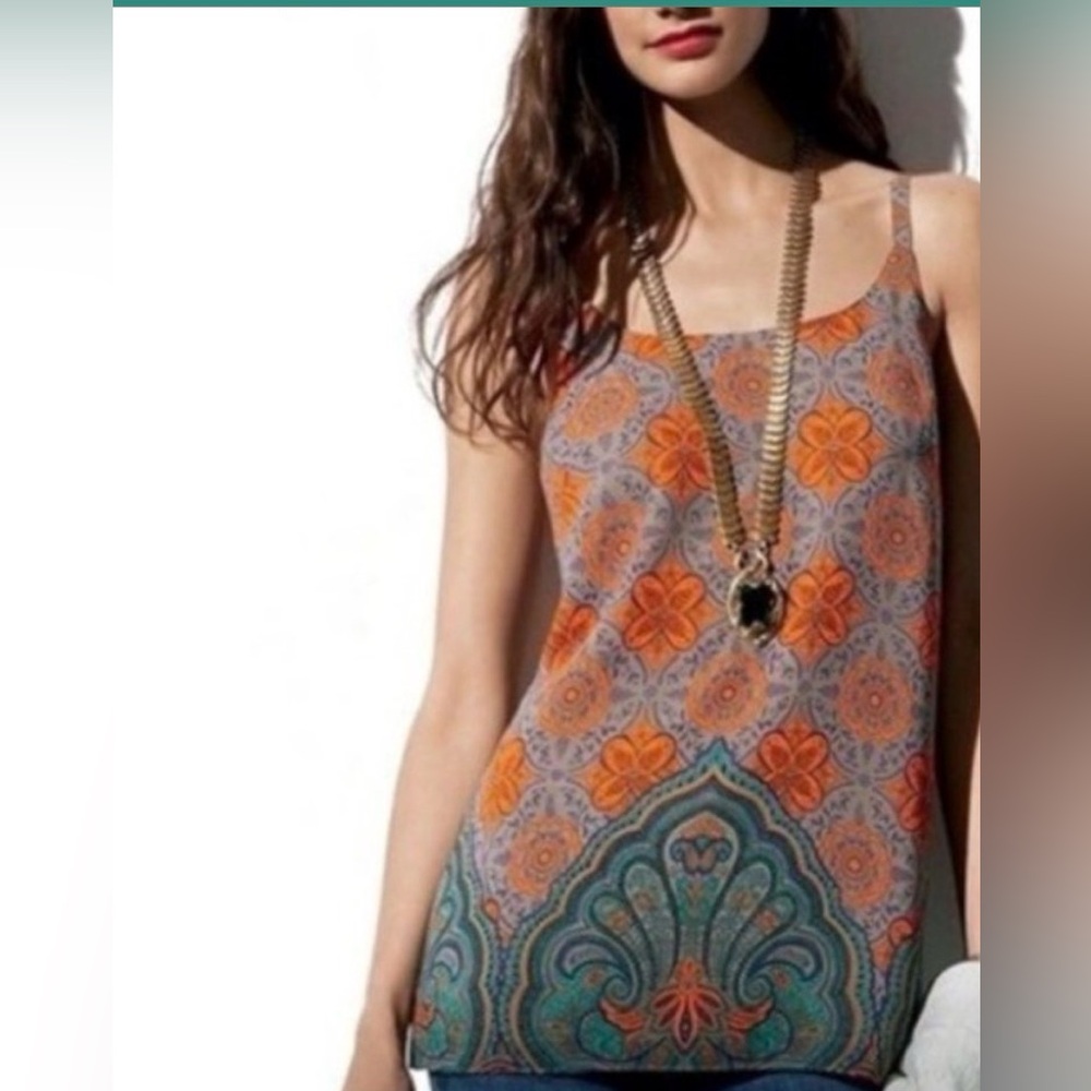 CAbi 3082 Arabesque Cami tank top boho orange teal
